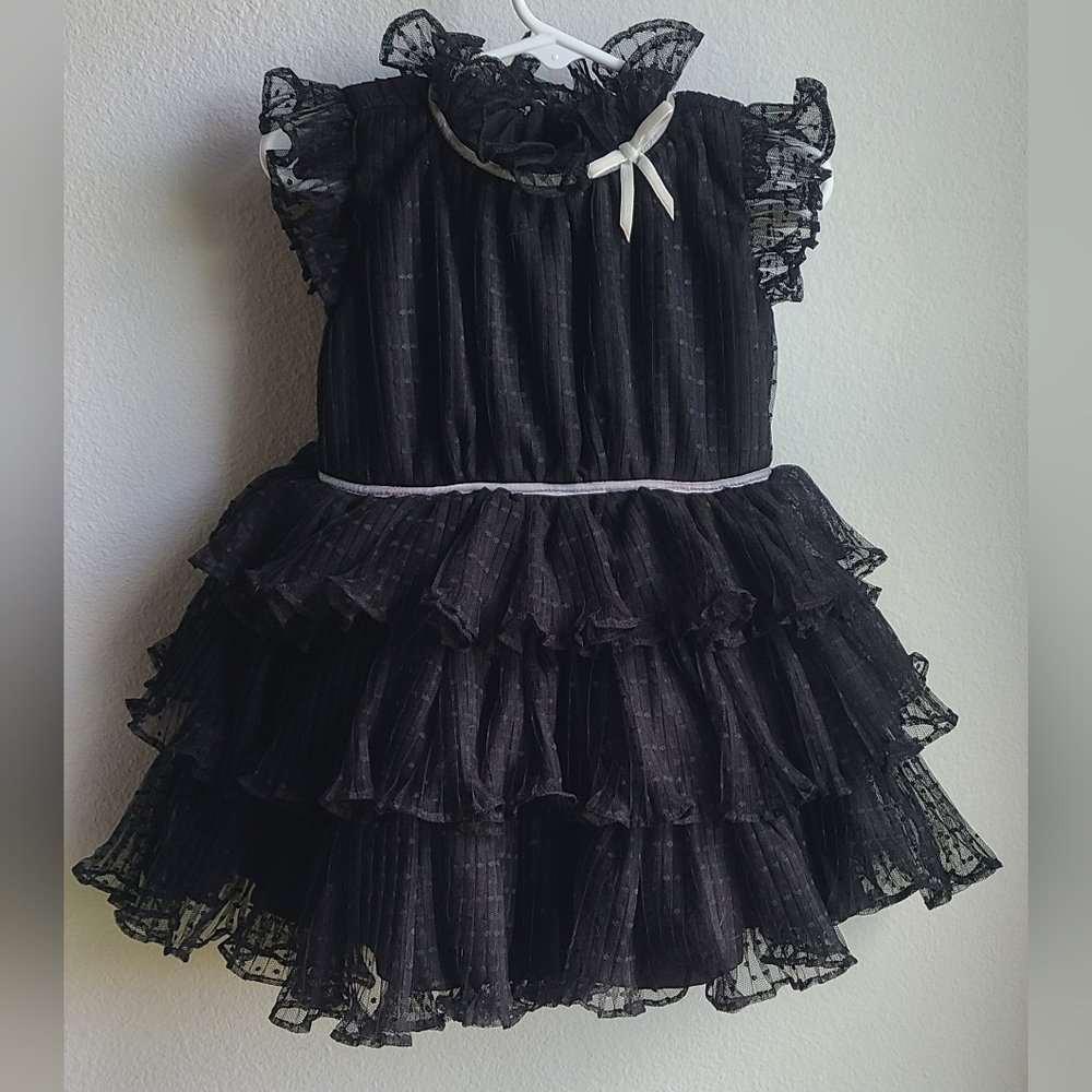 Janie and Jack- Girl's Black Dot Tiered Tulle Dress, Sz 2T - Picture 2 of 5